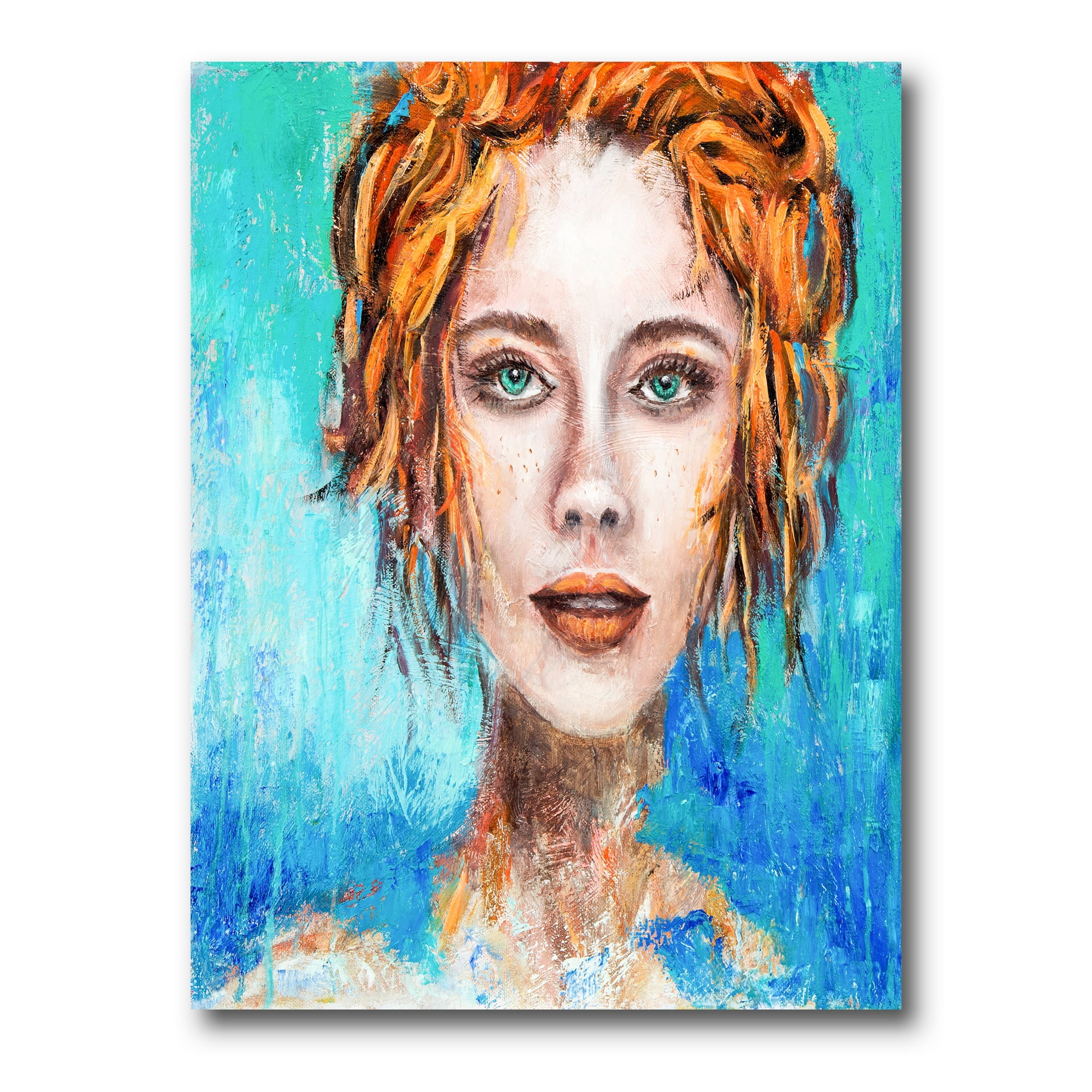 Designart ' A Woman Face With Red Hair And Green Eyes ' Modern Canvas Wall Art Print