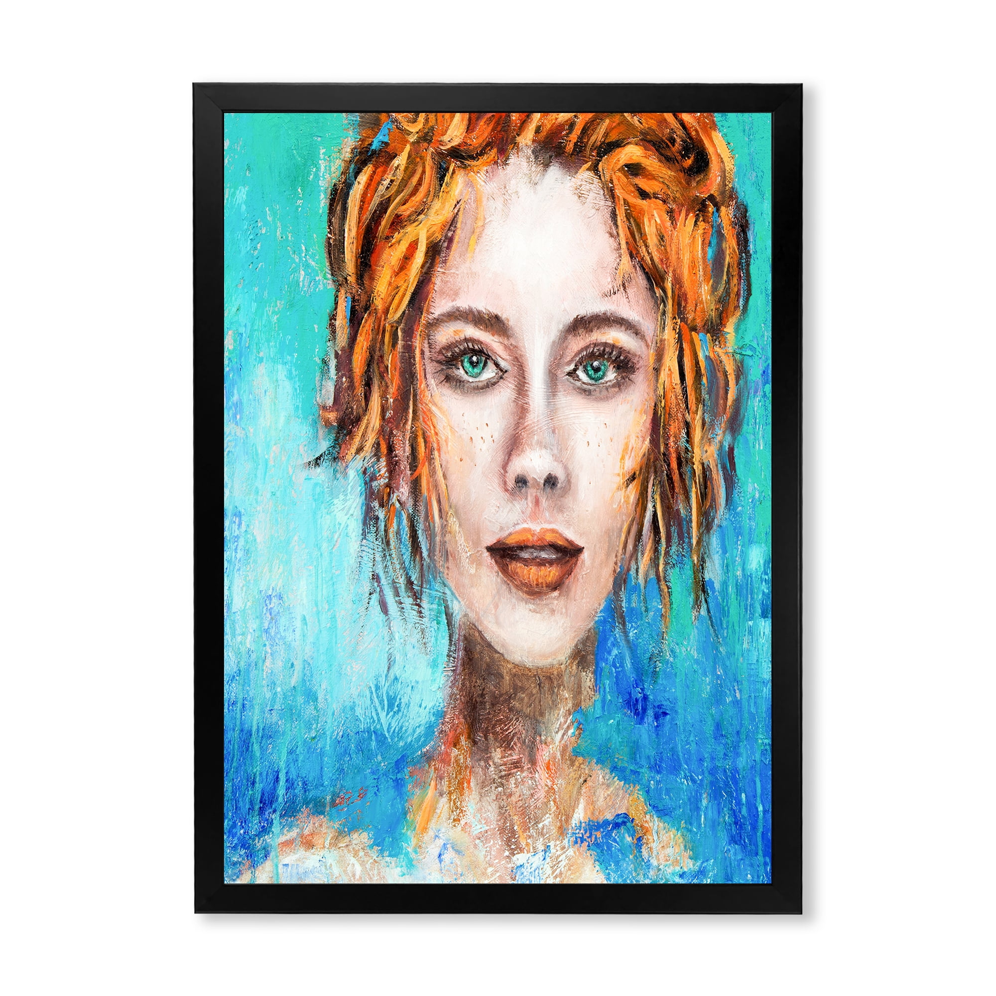 Designart 'A Woman Face With Red Hair And Green Eyes' Modern Framed Art Print