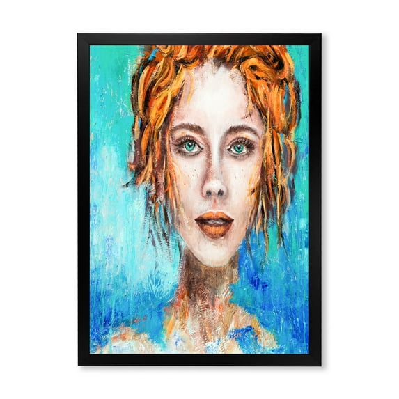 Designart 'A Woman Face With Red Hair And Green Eyes' Modern Framed Art Print