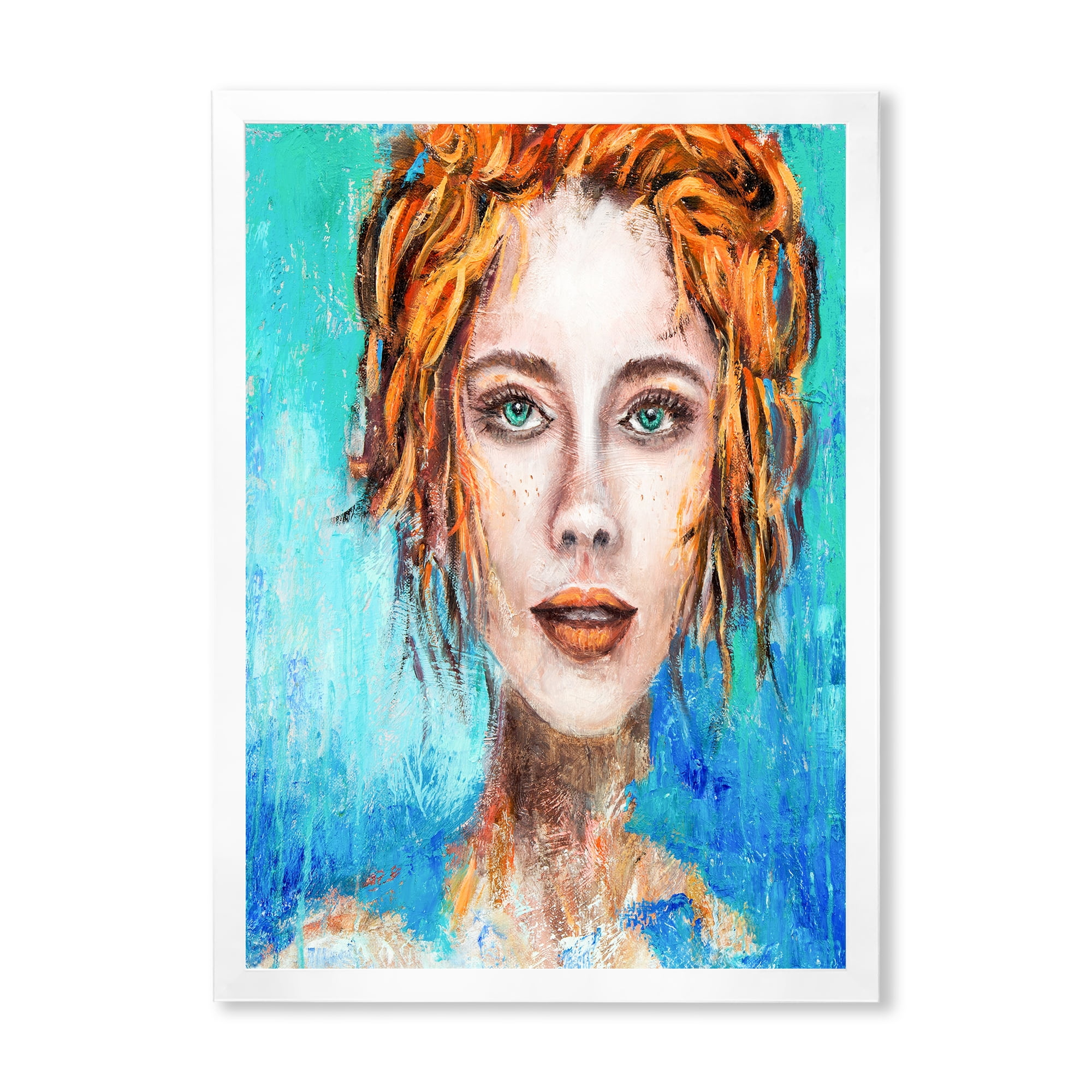 Designart 'A Woman Face With Red Hair And Green Eyes' Modern Framed Art Print