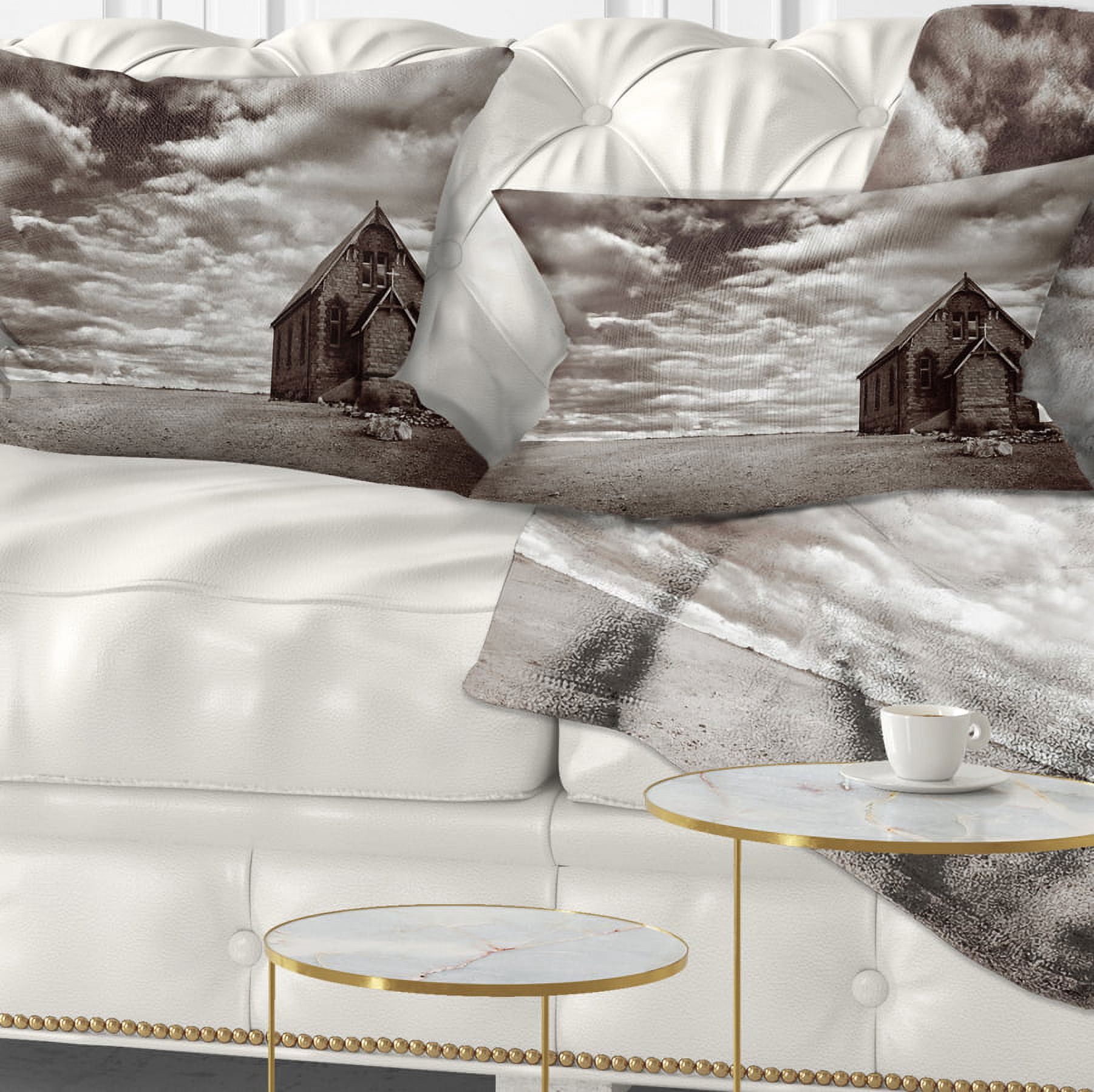 Designart Abandoned Desert Church - Landscape Printed Throw Pillow - 12x20