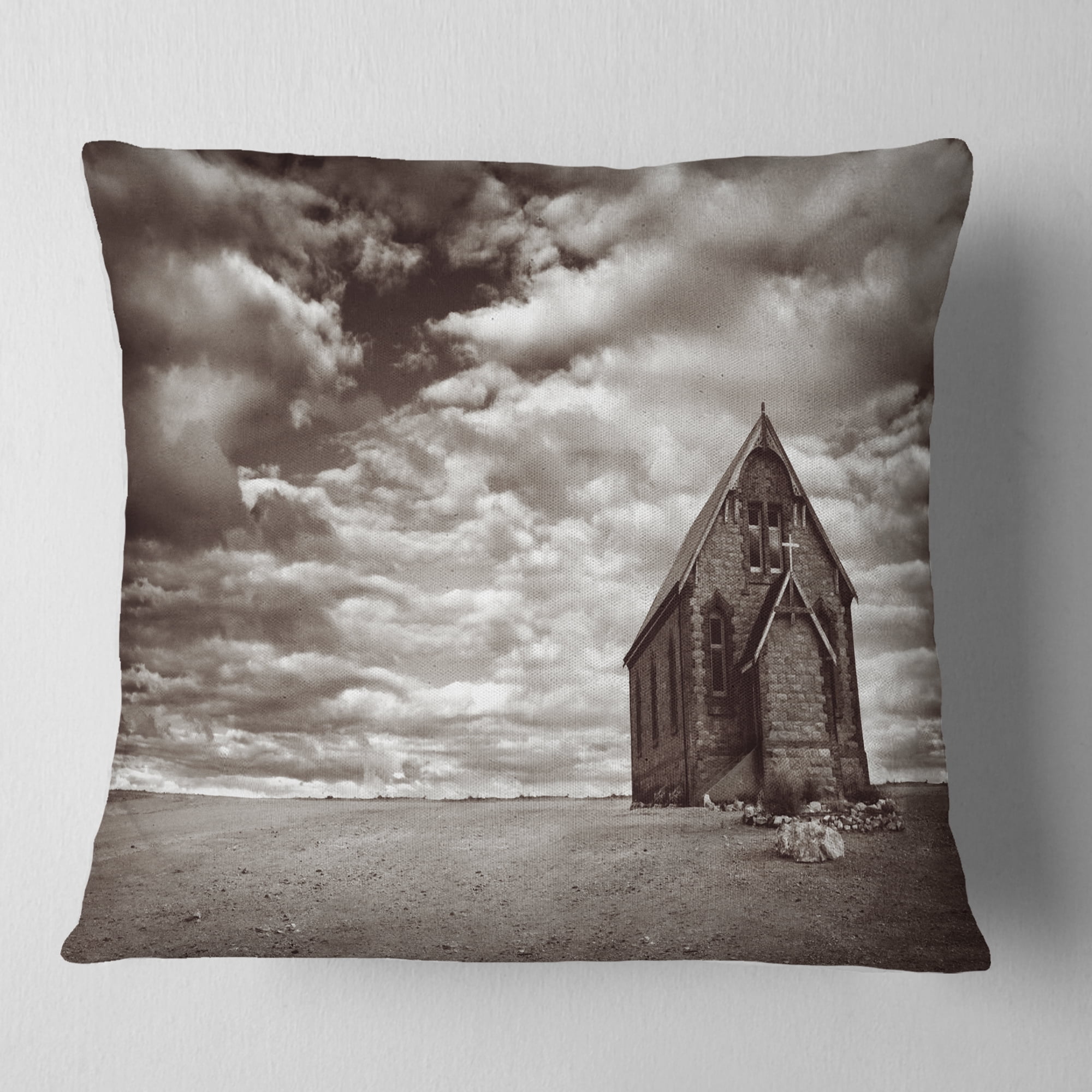 Designart Abandoned Desert Church - Landscape Printed Throw Pillow - 16x16