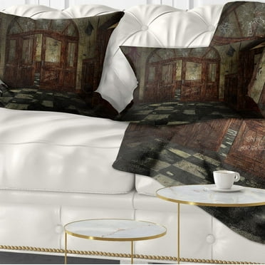 Designart Abandoned Interior - Landscape Painting Throw Pillow - 12x20