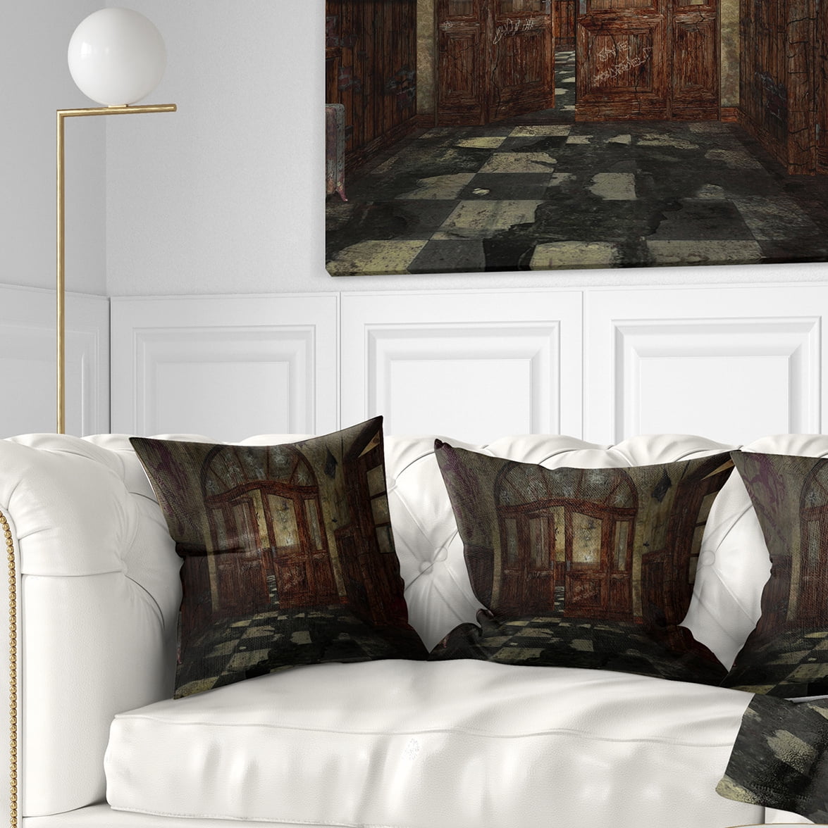 Designart Abandoned Interior - Landscape Painting Throw Pillow - 18x18