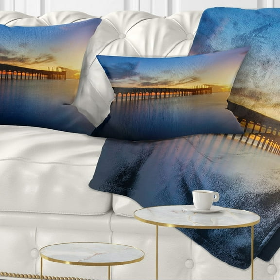 Designart Abandoned Piers in the Sea - Seascape Throw Pillow - 12x20