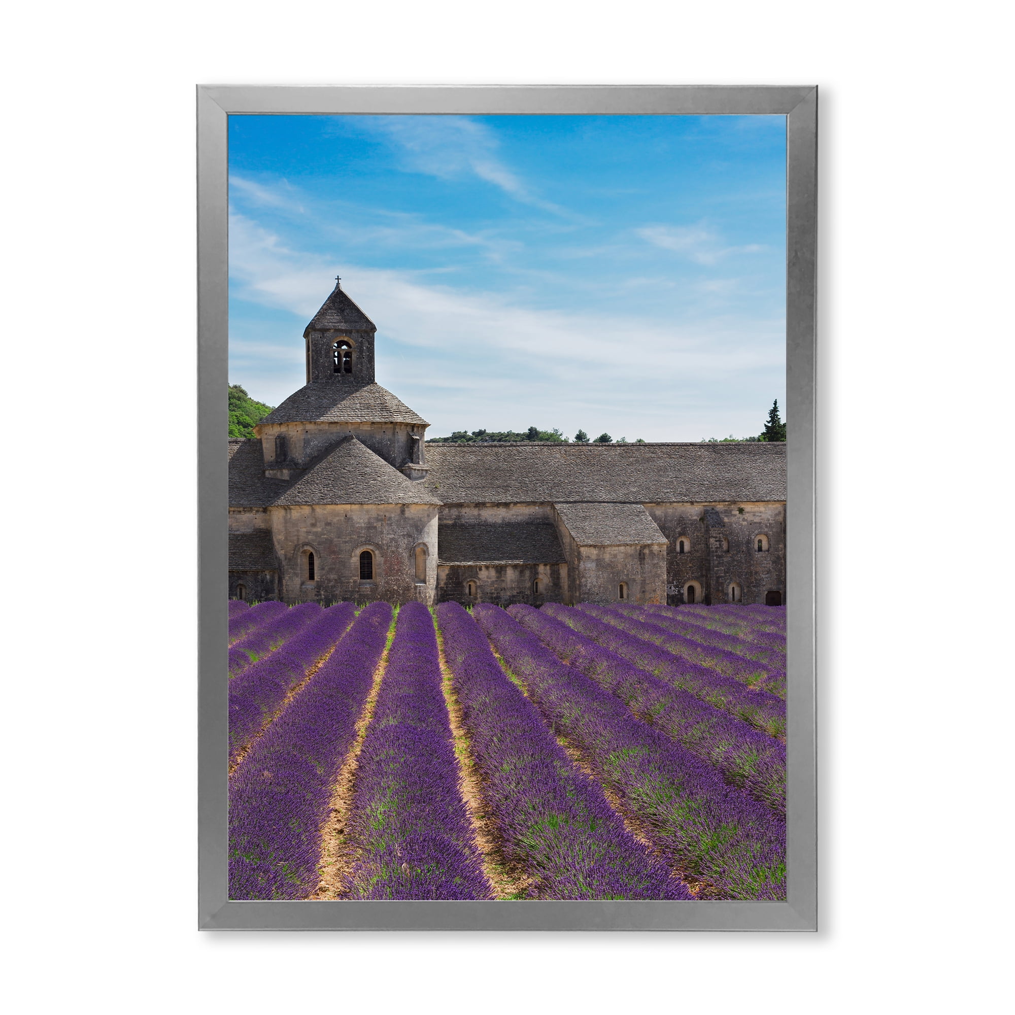 Designart 'Abbey With Lavender Field In France' Farmhouse Framed Art Print