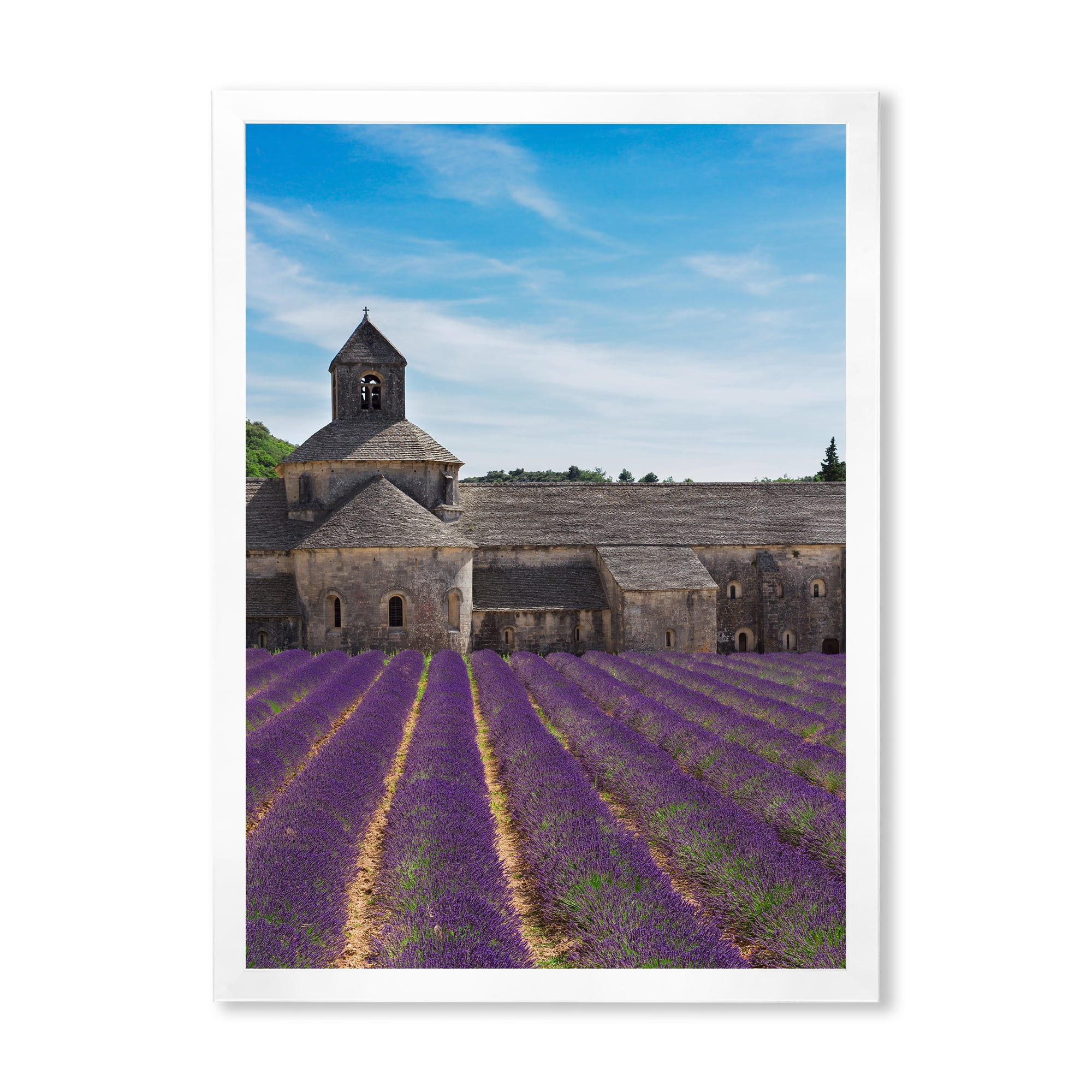 Designart 'Abbey With Lavender Field In France' Farmhouse Framed Art Print