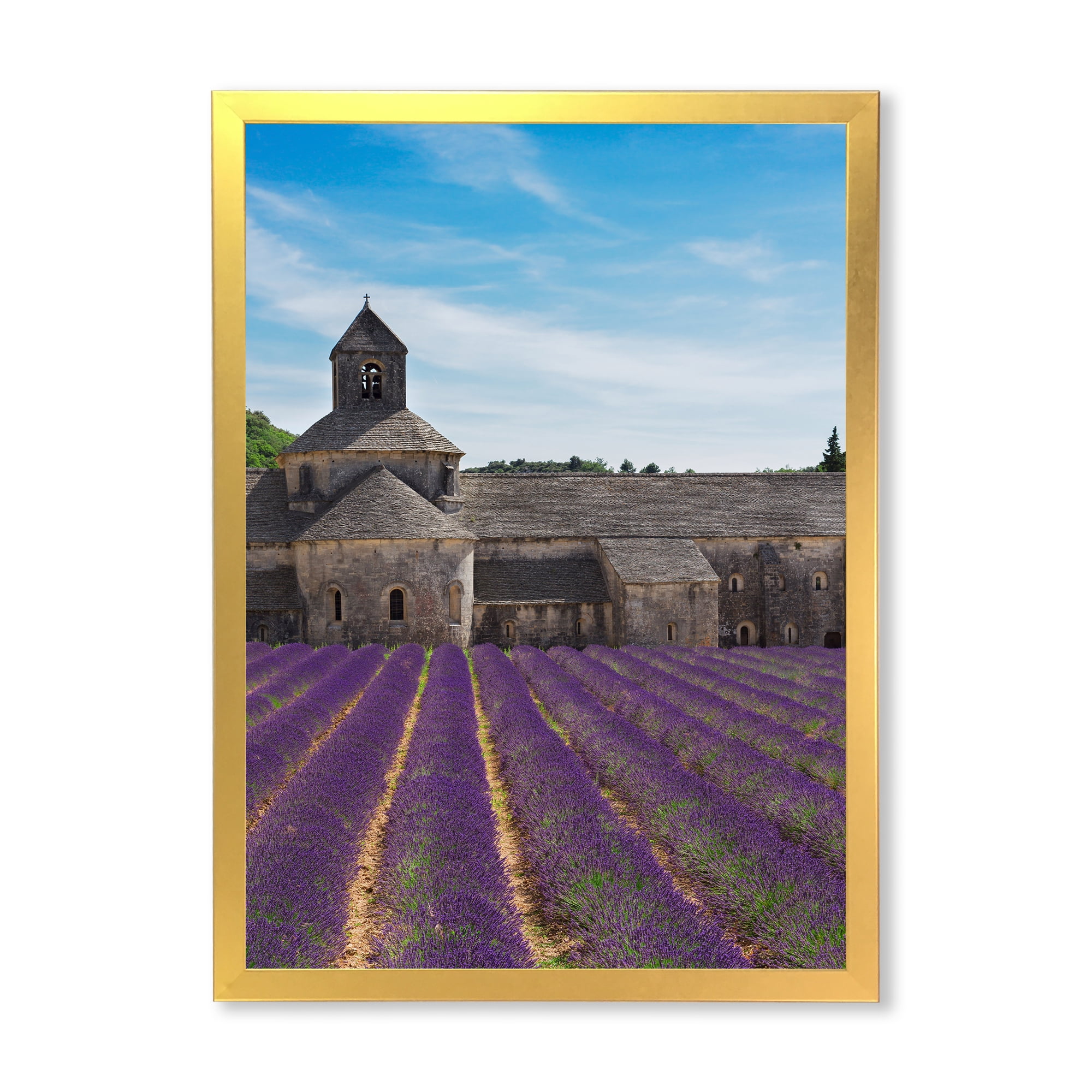 Designart 'Abbey With Lavender Field In France' Farmhouse Framed Art Print