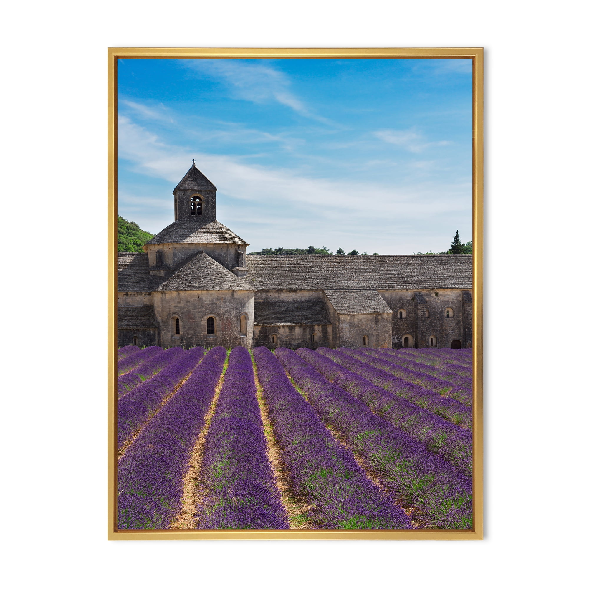 Designart 'Abbey With Lavender Field In France' Farmhouse Framed Canvas Wall Art Print