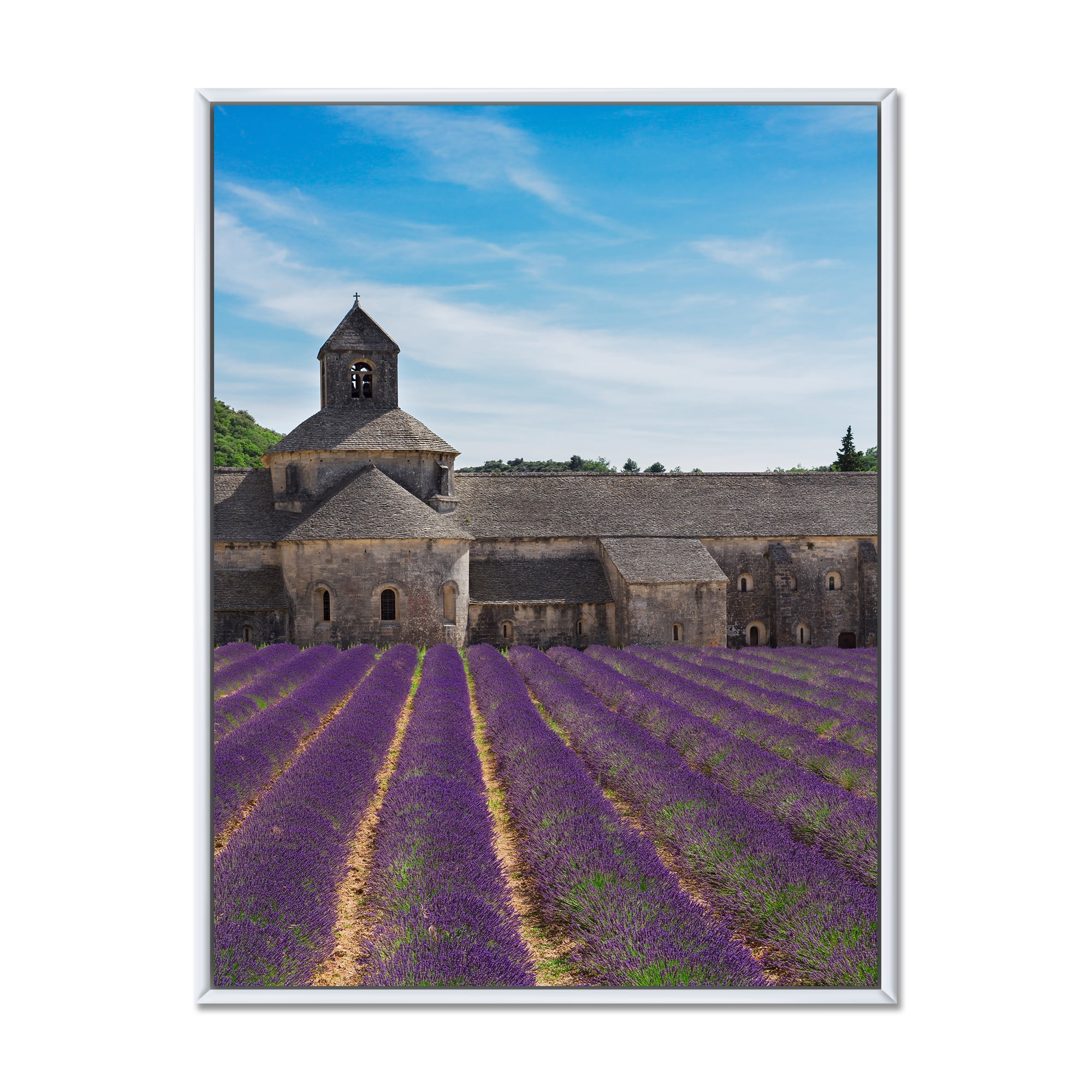 Designart 'Abbey With Lavender Field In France' Farmhouse Framed Canvas Wall Art Print