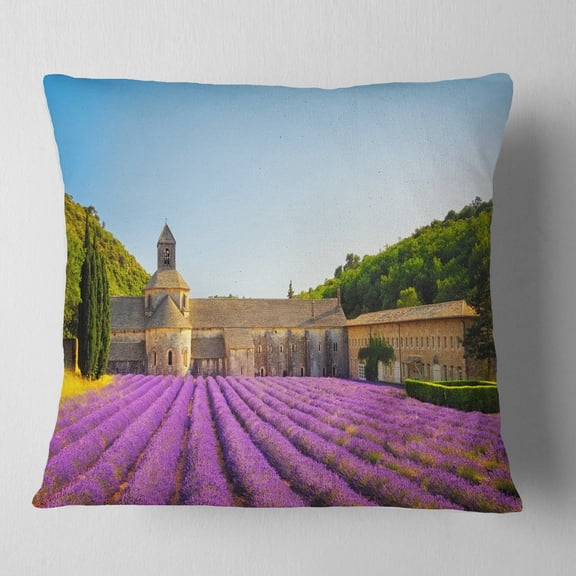 Designart Abbey of Senanque Lavender Flowers - Landscape Wall Throw Pillow - 18x18
