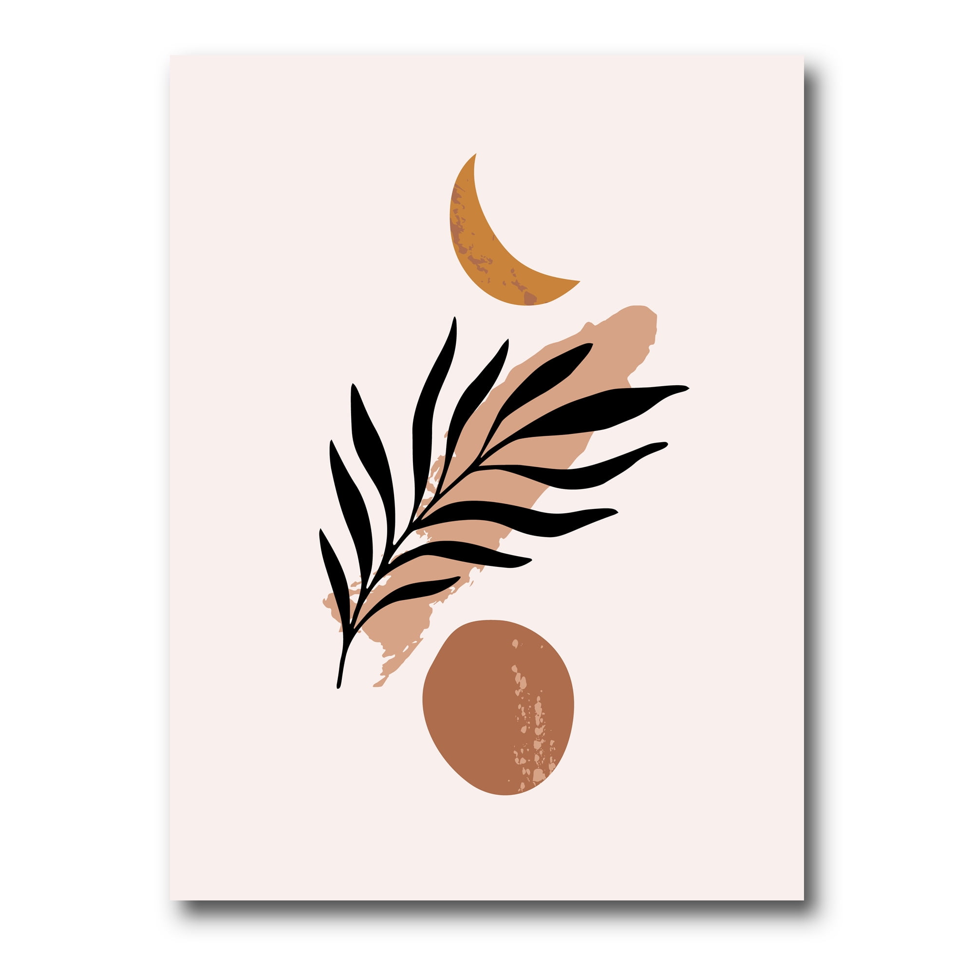 Designart ' Abstact Tropical Palm Leaf, Minimal Sun And Moon I ' Modern Canvas Wall Art Print