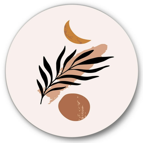 Designart 'Abstact Tropical Palm Leaf, Minimal Sun And Moon I' Modern Circle Metal Wall Art 36x36 - Disc of 36