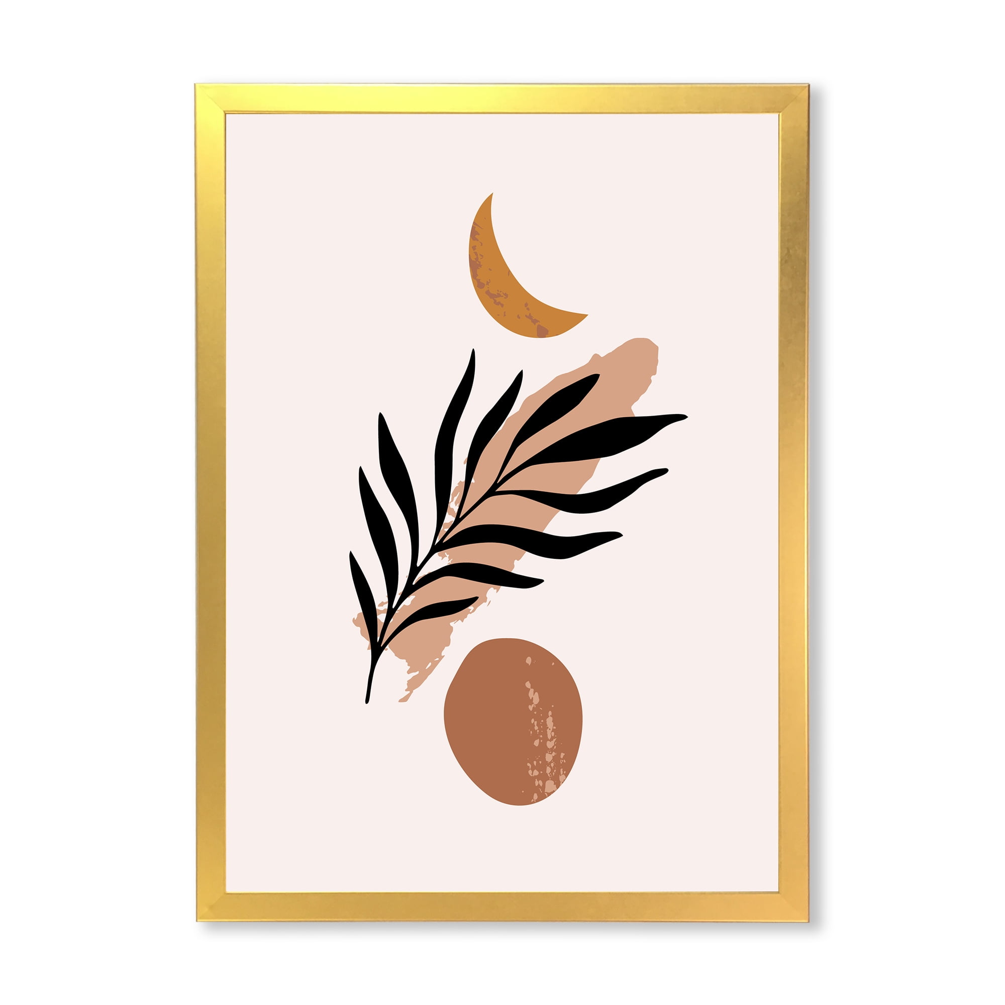 Designart 'Abstact Tropical Palm Leaf, Minimal Sun And Moon I' Modern Framed Art Print