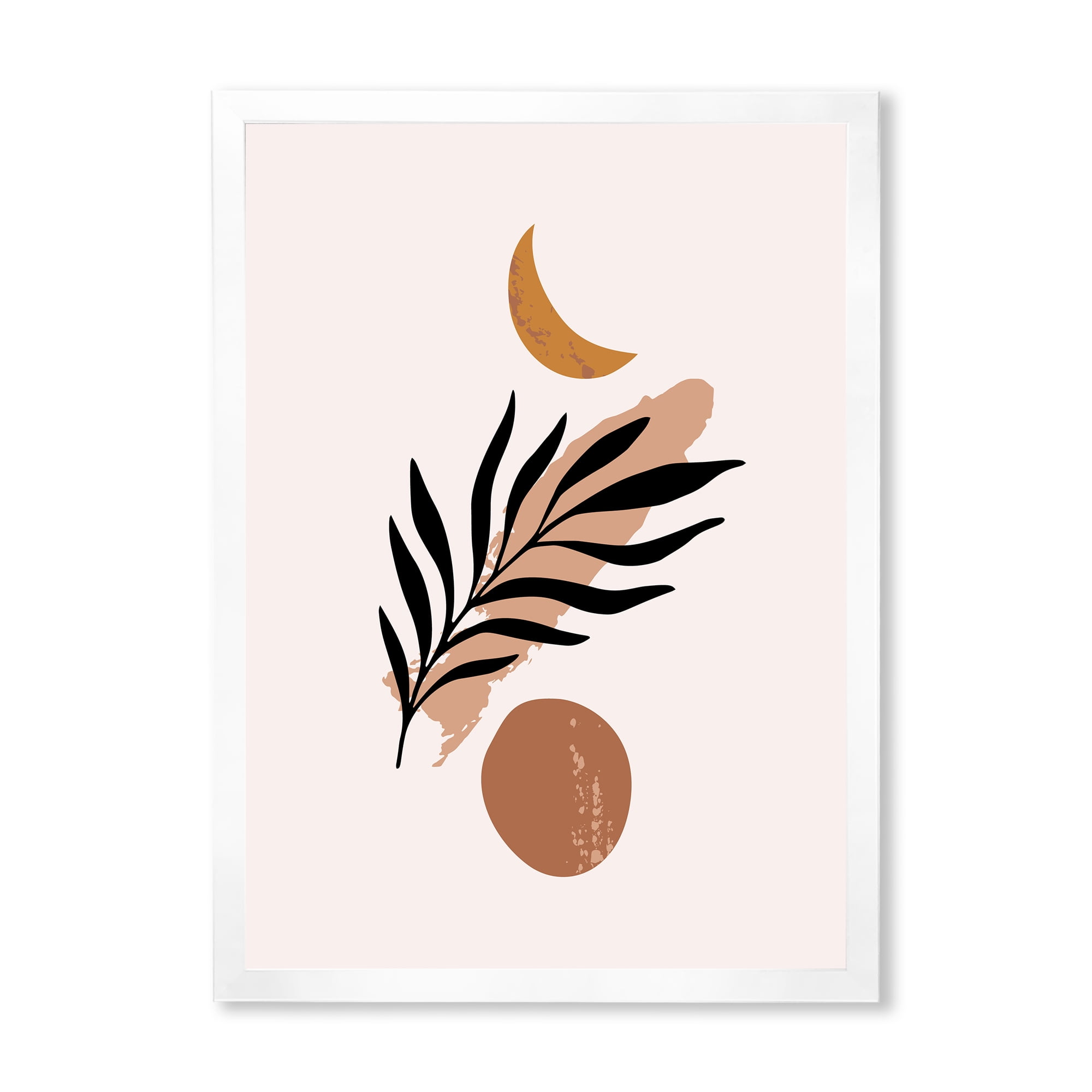 Designart 'Abstact Tropical Palm Leaf, Minimal Sun And Moon I' Modern Framed Art Print