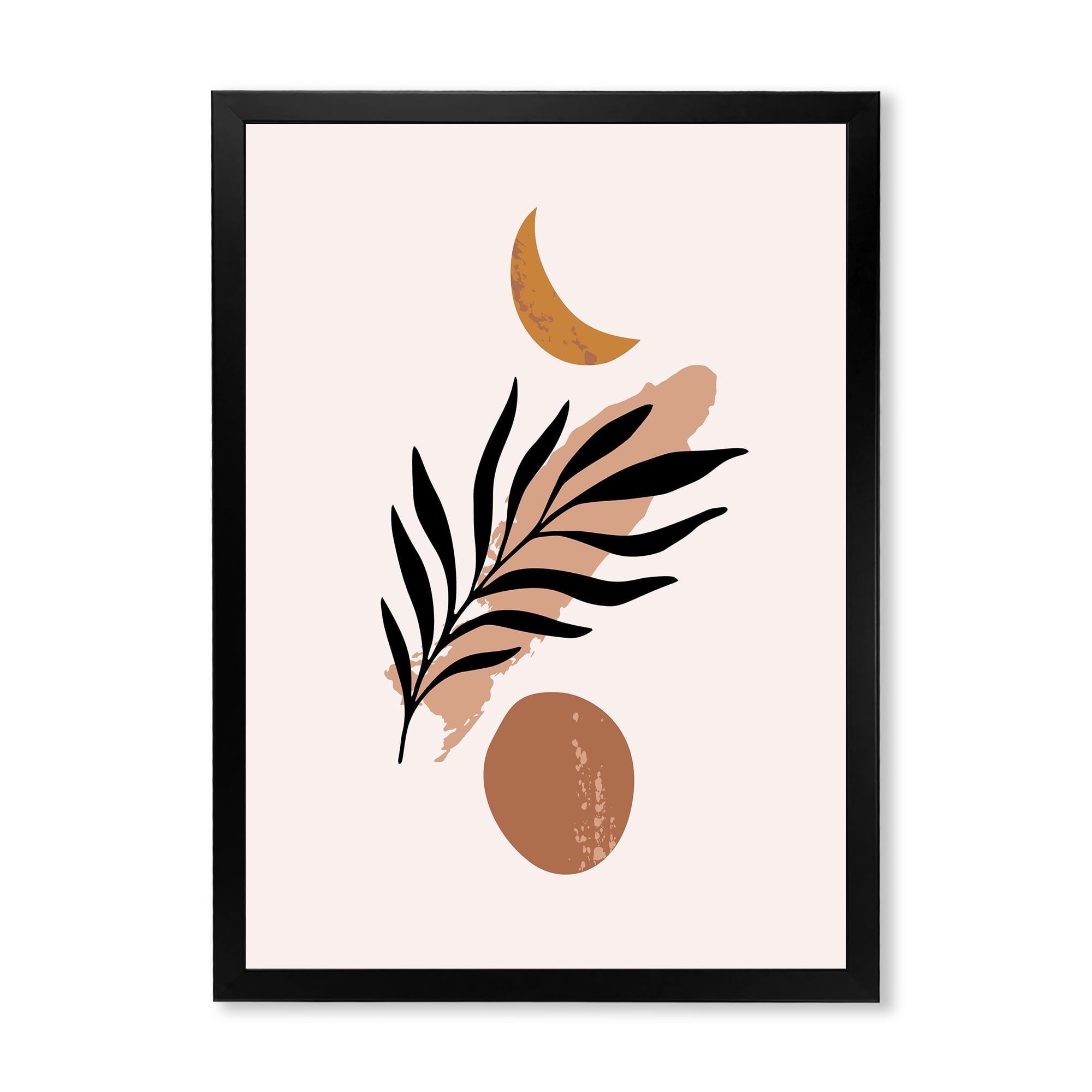 Designart 'Abstact Tropical Palm Leaf, Minimal Sun And Moon I' Modern Framed Art Print