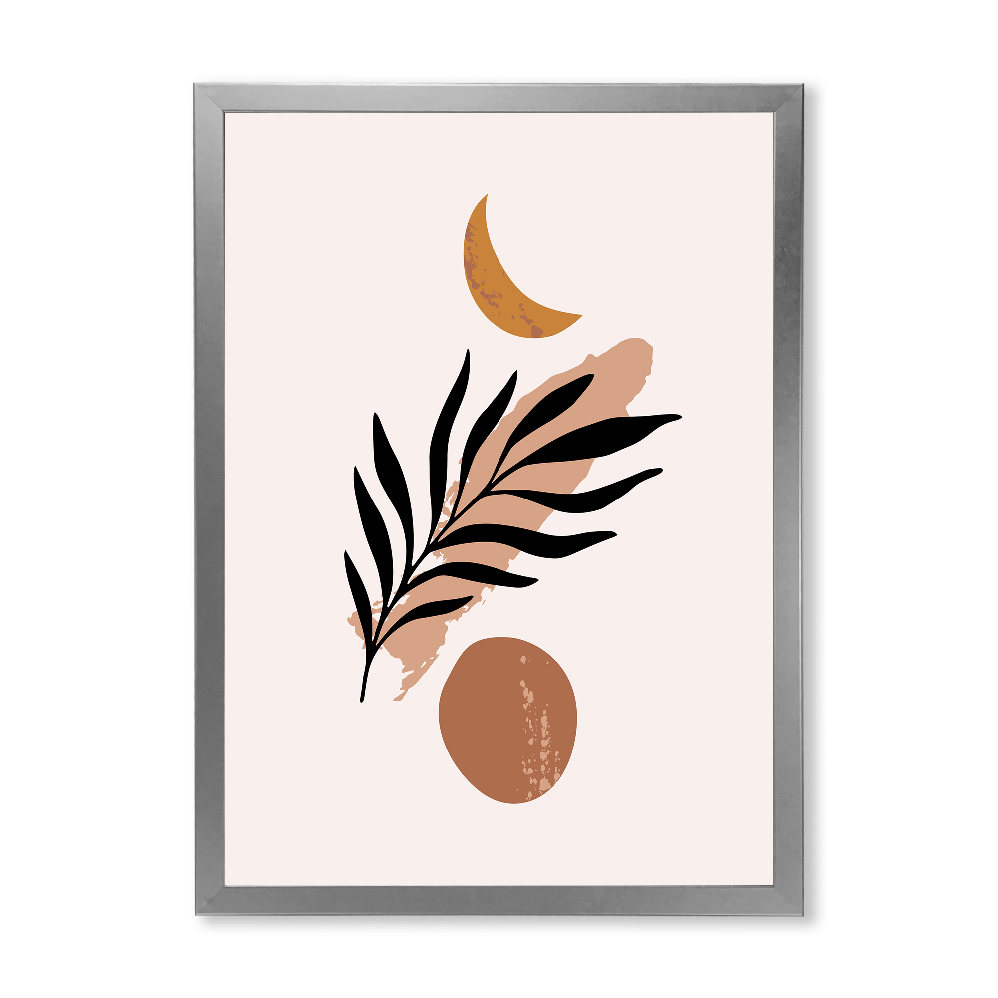 Designart 'Abstact Tropical Palm Leaf, Minimal Sun And Moon I' Modern Framed Art Print