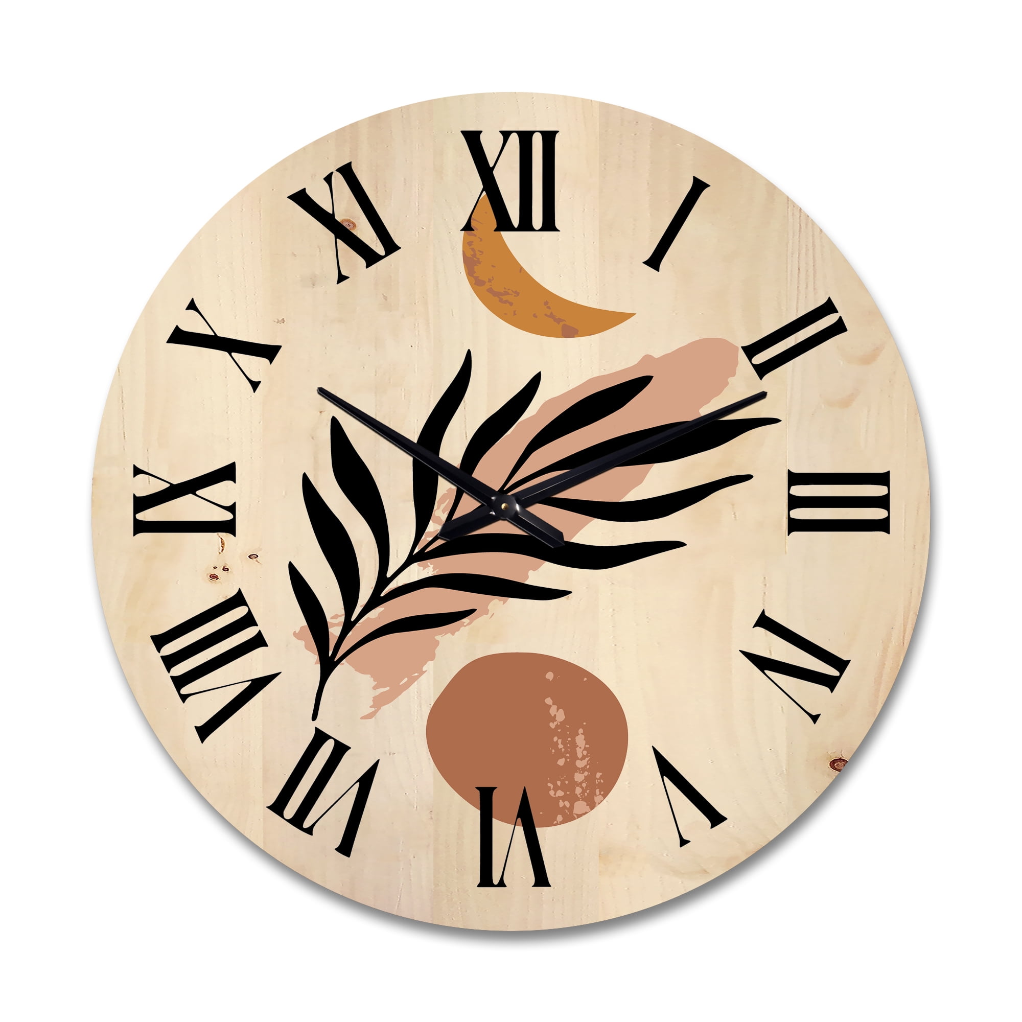 Designart Wood Wall Clock - Abstract Tropical Palm Leaf - Made with 100 ...