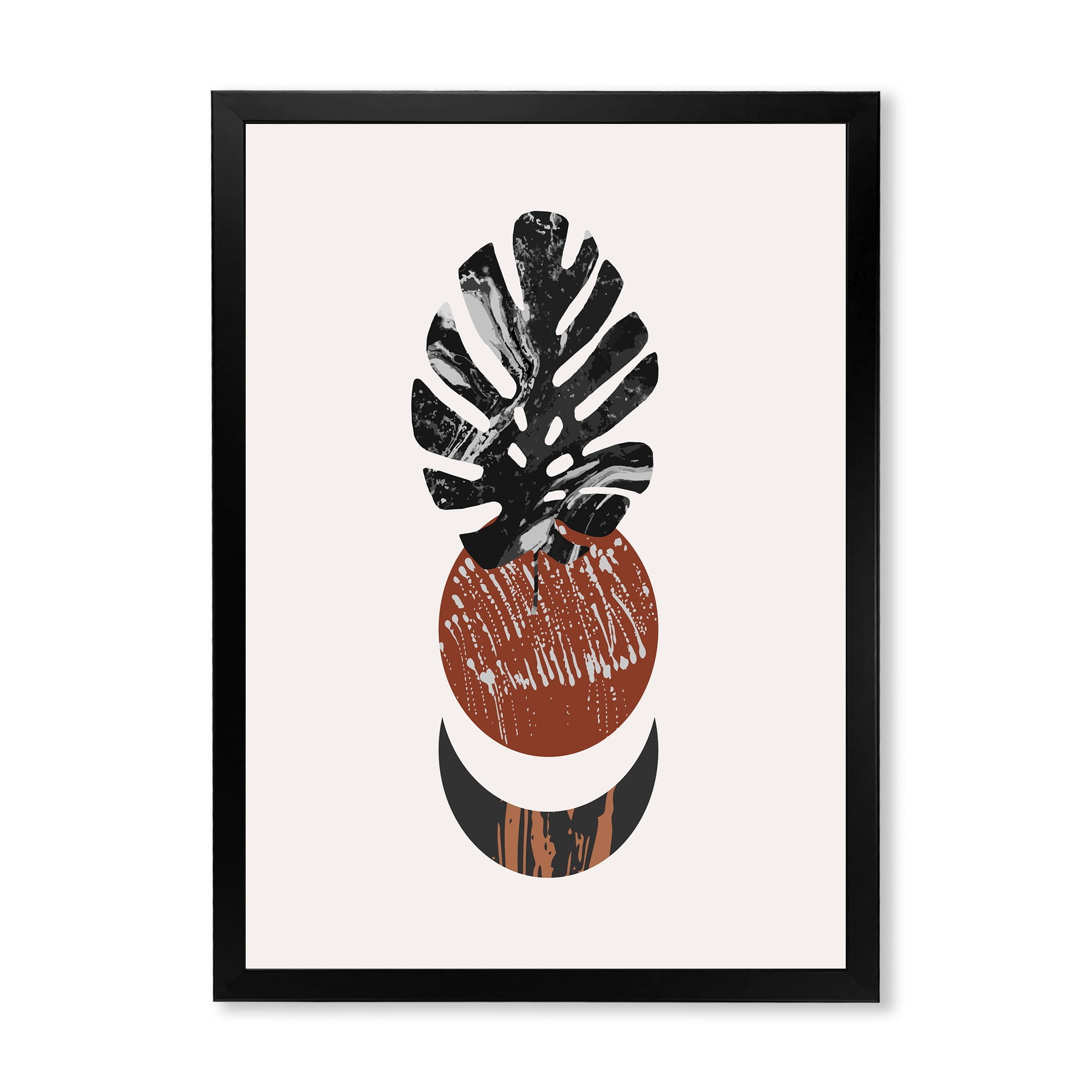 Designart 'Abstact Tropical Palm Leaf, Minimal Sun And Moon II' Modern Framed Art Print