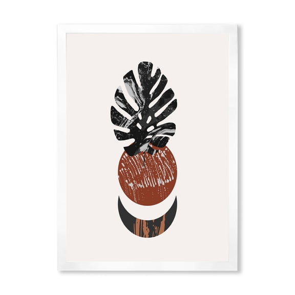 Designart 'Abstact Tropical Palm Leaf, Minimal Sun And Moon II' Modern Framed Art Print