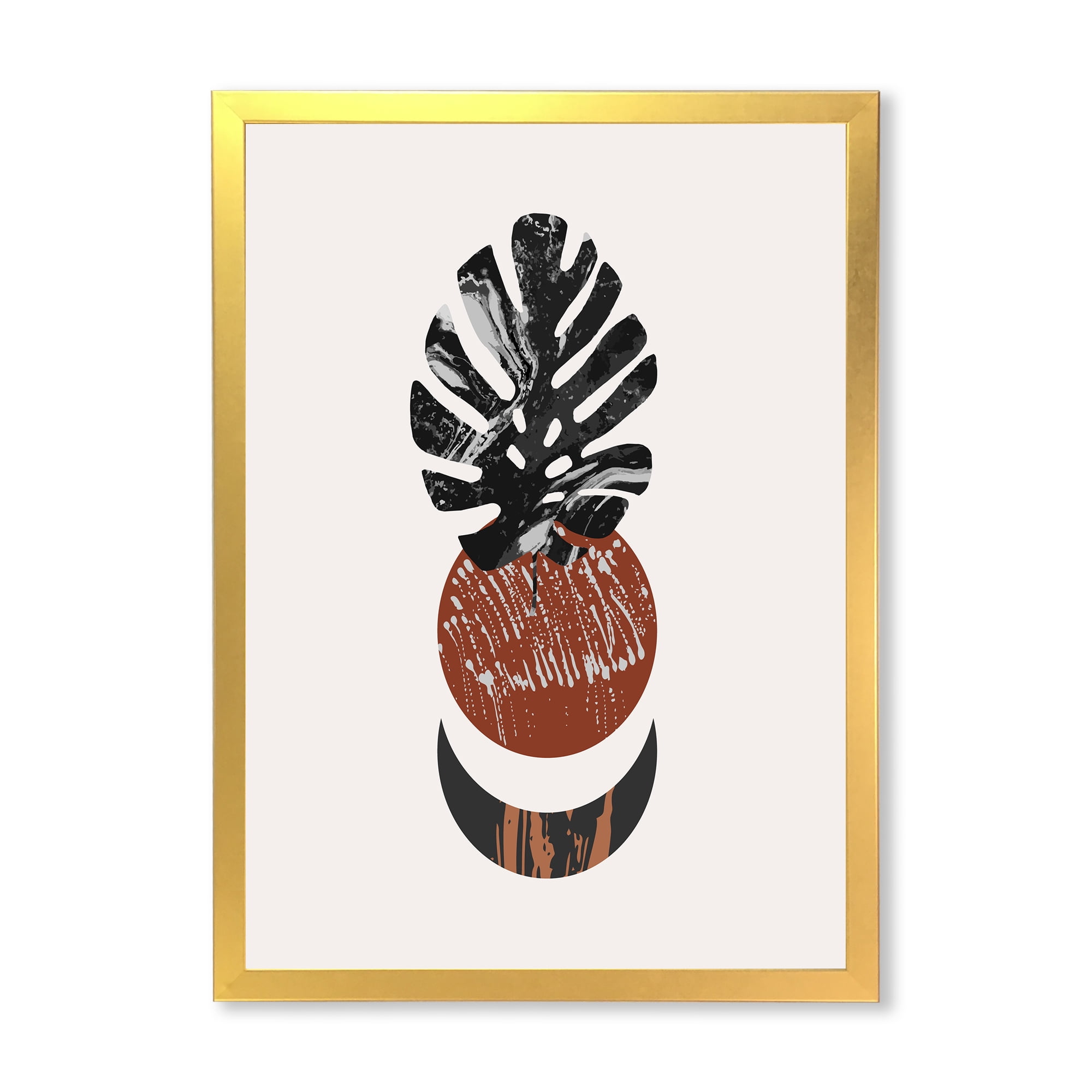 Designart 'Abstact Tropical Palm Leaf, Minimal Sun And Moon II' Modern Framed Art Print