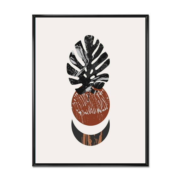 Designart 'Abstact Tropical Palm Leaf, Minimal Sun And Moon II' Modern Framed Canvas Wall Art Print