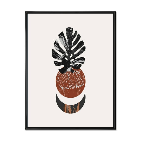 Designart 'Abstact Tropical Palm Leaf, Minimal Sun And Moon II' Modern Framed Canvas Wall Art Print