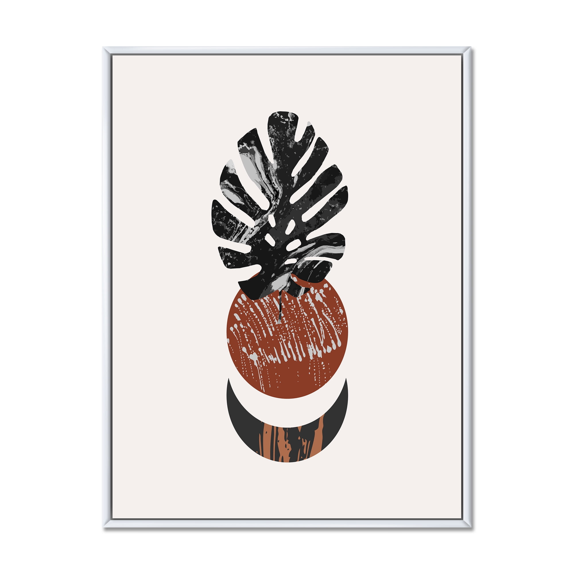 Designart 'Abstact Tropical Palm Leaf, Minimal Sun And Moon II' Modern Framed Canvas Wall Art Print