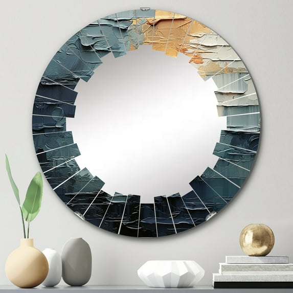 Designart "Abstracct Plutot Planet composition" Pluto Round Wall Mirror - Fantasy Oval Printed Decorative Oversized Mirror - Multiple Color Options