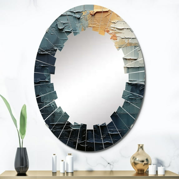 Designart "Abstracct Plutot Planet composition" Pluto Round Wall Mirror - Fantasy Oval Printed Decorative Oversized Mirror - Multiple Color Options