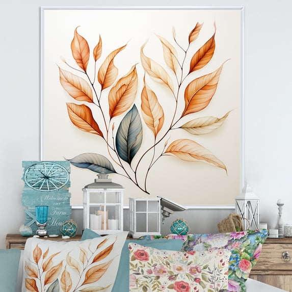 Designart "Abstract Abstractions Of Copper Leaves II" Leaves Floater Framed Wall Art Prints