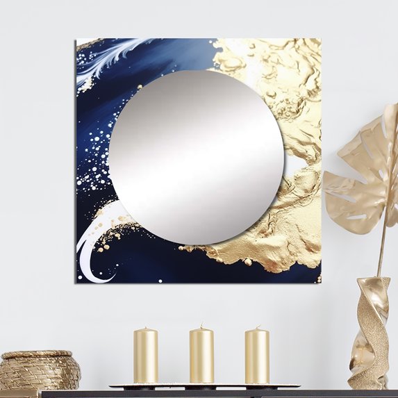 Designart "Abstract Aerial View Sunshine in the Arctic" Abstract Shapes Square Mirror For Wall Decor - Large Blue Square Printed Wall Mirror Art - Wall Mounted Square Large Mirror
