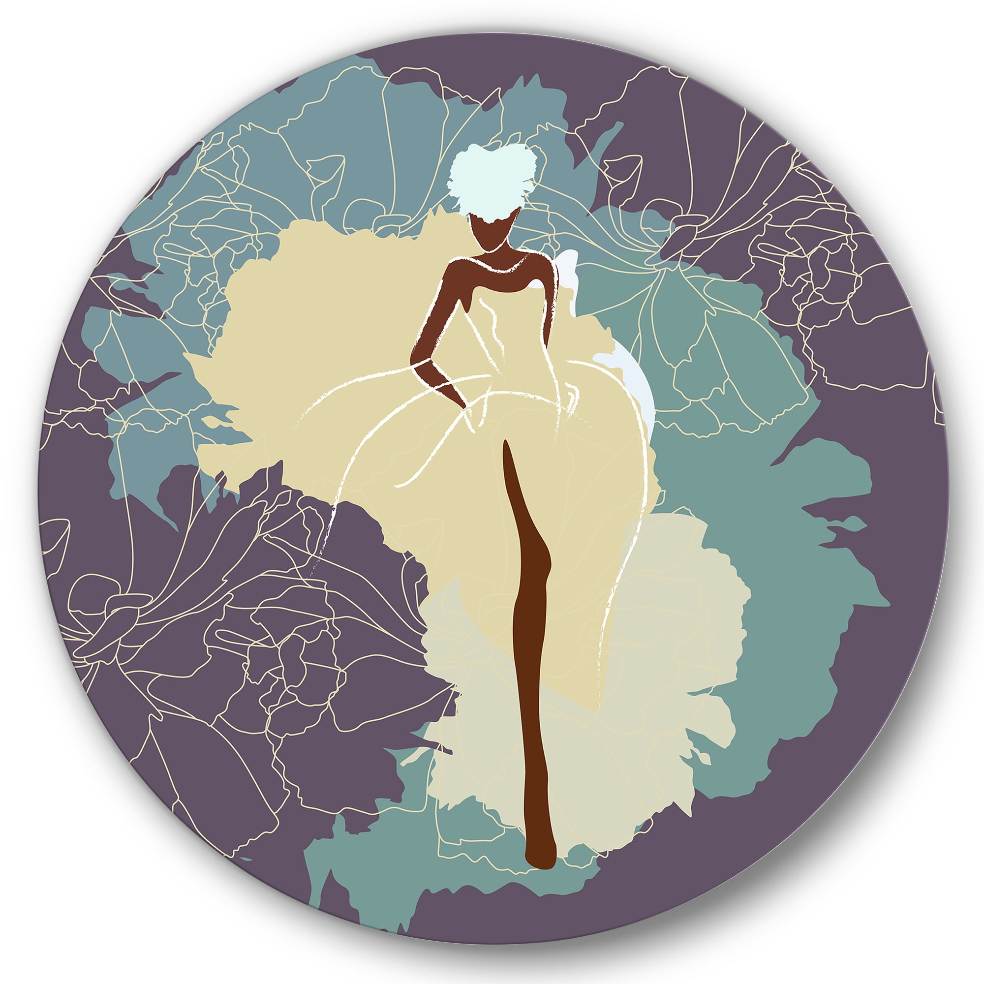 Designart 'Abstract African American Woman In Gorgeous Wedding Dress' Modern Circle Metal Wall Art 11x11 - Disc of 11