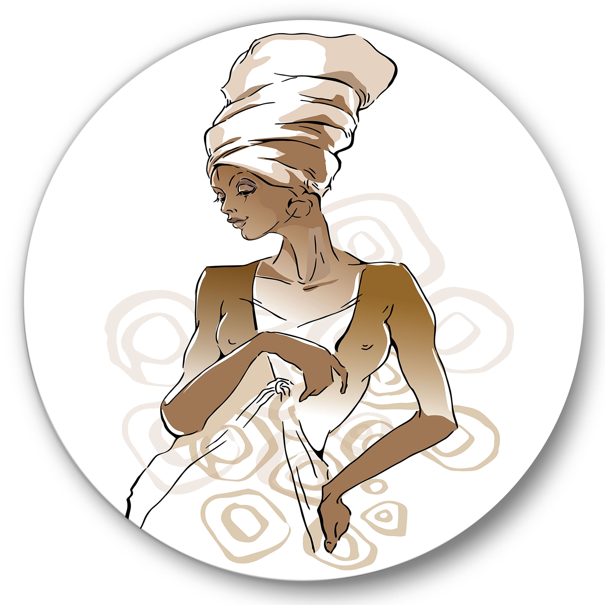 Designart 'Abstract African American Woman Portraits' Modern Circle Metal Wall Art 36x36 - Disc of 36