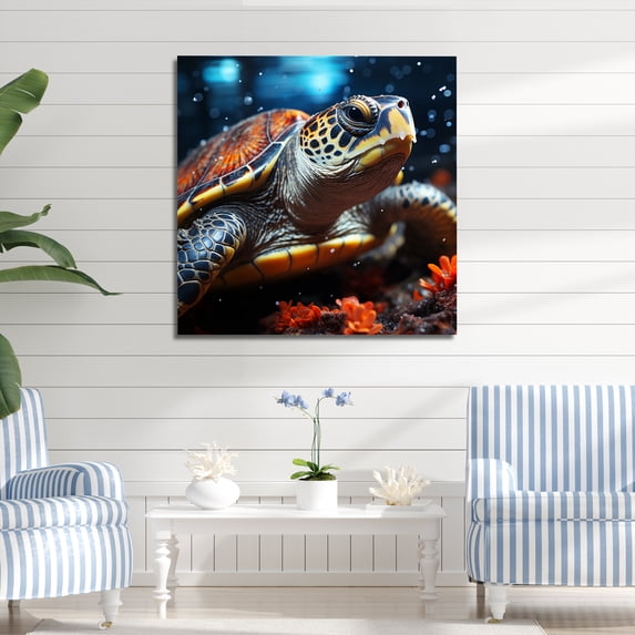 Designart "Abstract Aquatic Motion" Animals Turtle Wall Decor