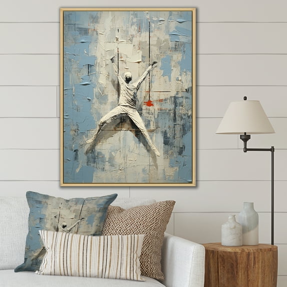 Designart "Abstract Art For Yoga Meditation In Blue And White II" Yoga Floater Framed Canvas Wall Art