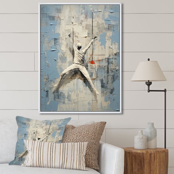 Designart "Abstract Art For Yoga Meditation In Blue And White II" Yoga Floater Framed Canvas Wall Art