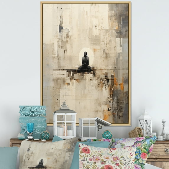 Designart "Abstract Art For Yoga Meditation In Blue And White III" Yoga Floater Framed Canvas Prints