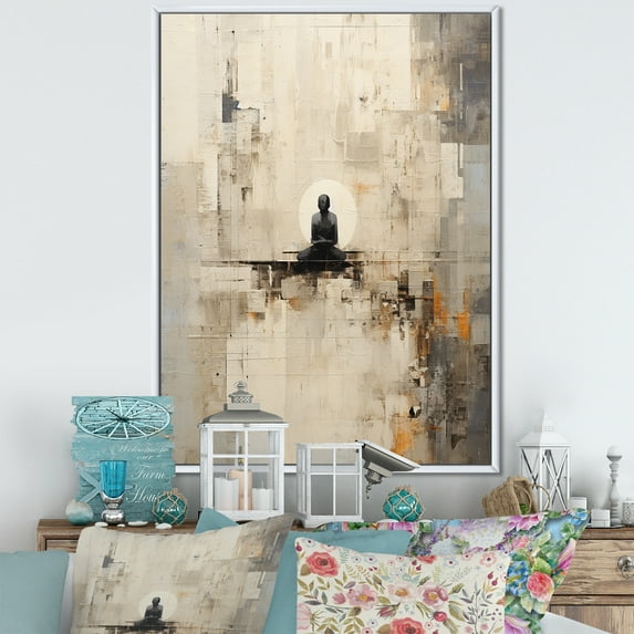 Designart "Abstract Art For Yoga Meditation In Blue And White III" Yoga Floater Framed Canvas Prints