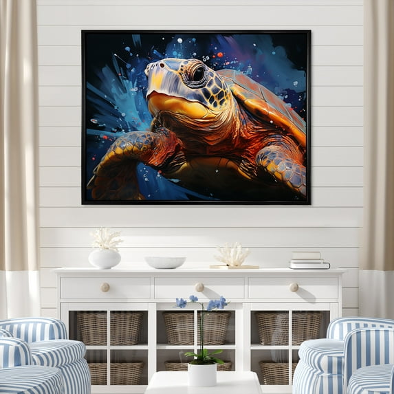 Designart "Abstract Art Representing A Turtle'S Aquatic Journey" Animals Turtle Floater Framed Canvas Wall Art