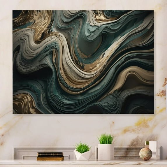 Designart "Abstract Artwork with Wave Twists" Abstract Liquid Ink Metal Art Living Room