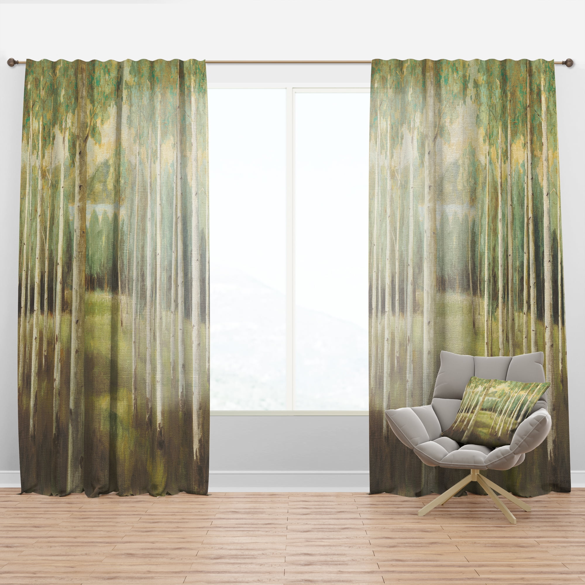 Designart 'Abstract Aspens Neutral Forest' Traditional Curtain Panel