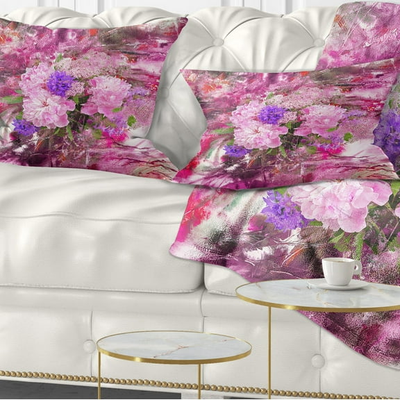 Designart Abstract Background with Pink Peony - Floral Throw Pillow - 12x20