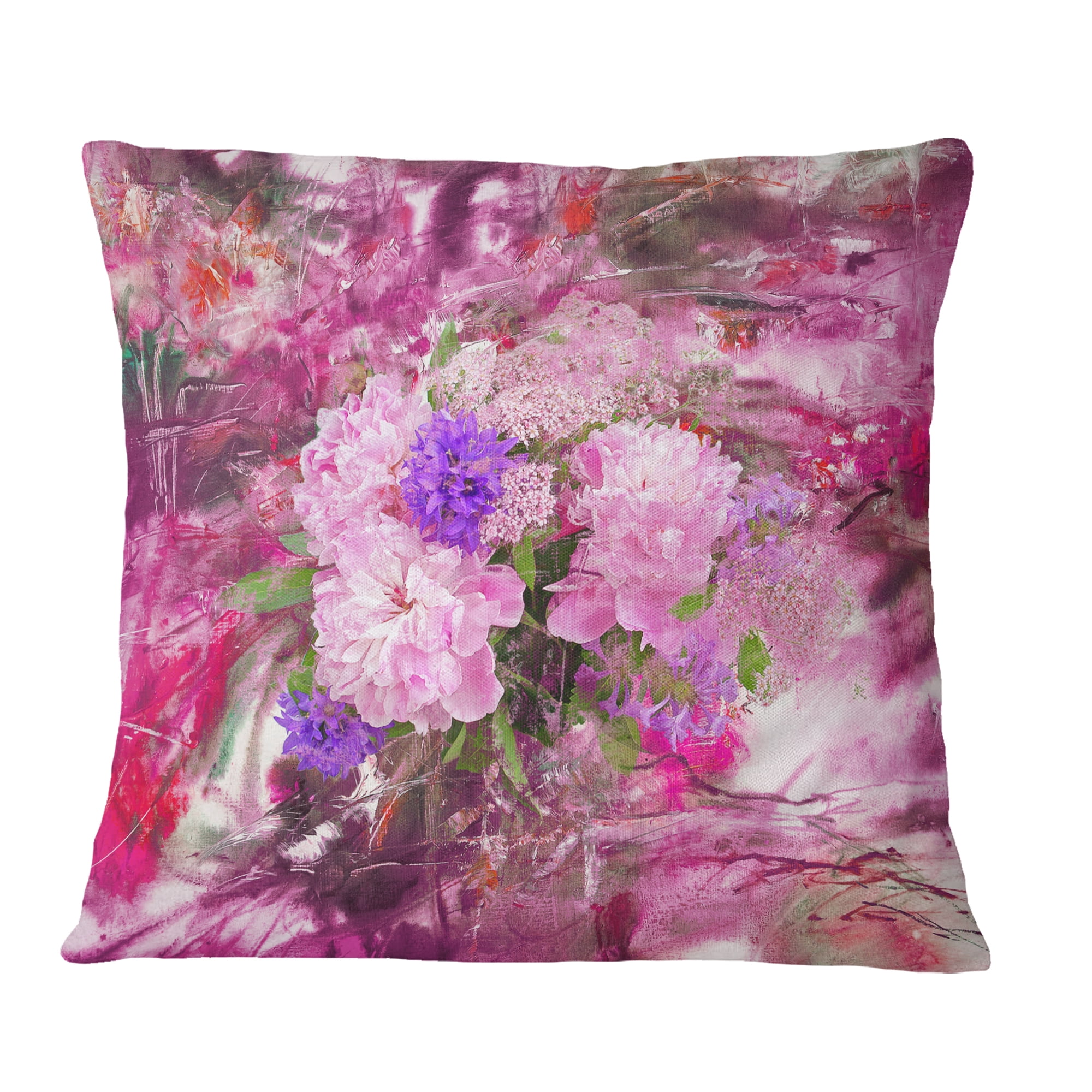 Designart Abstract Background with Pink Peony - Floral Throw Pillow - 16x16