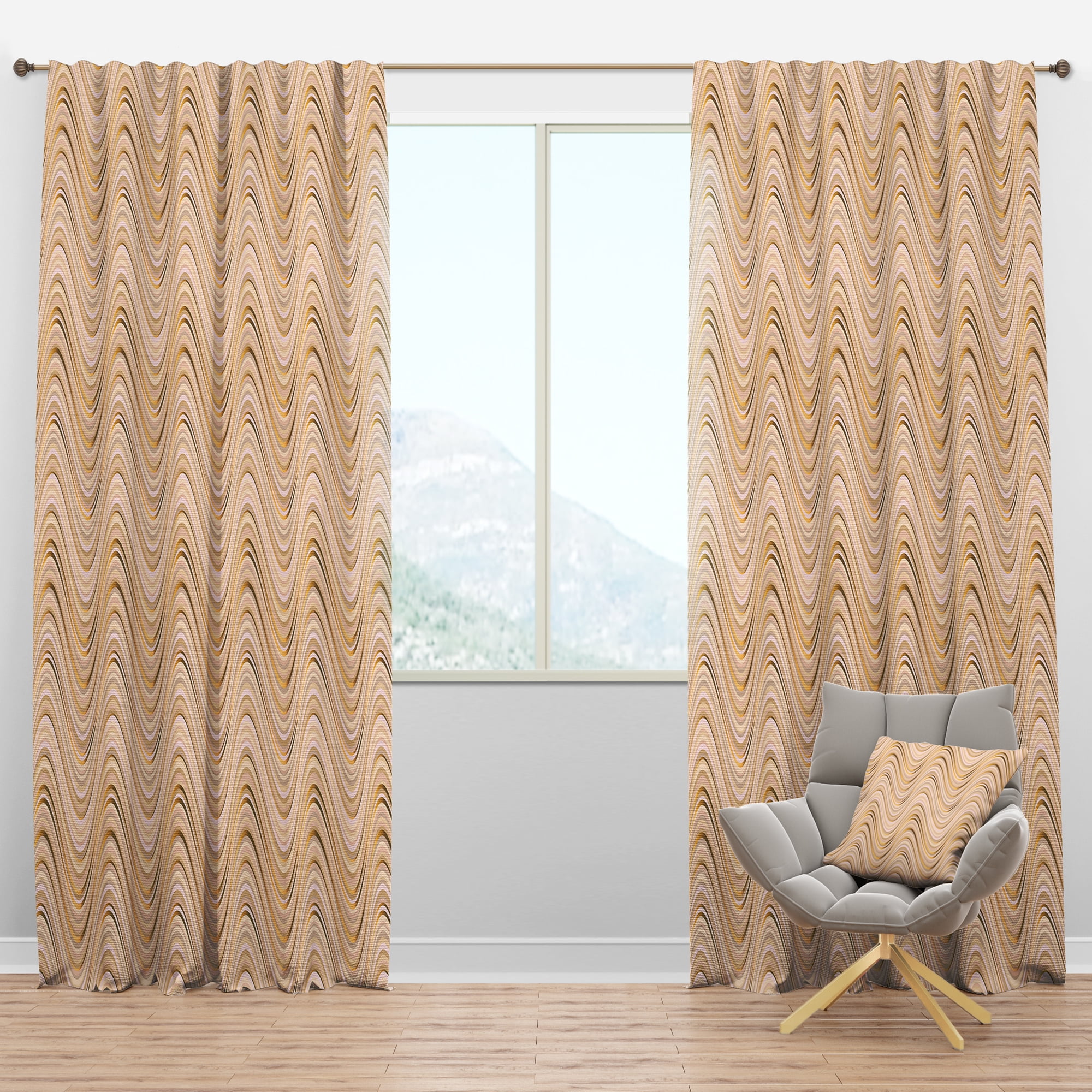 Designart 'Abstract Beige Luxury Waves' Mid-Century Modern Blackout Curtain Panel