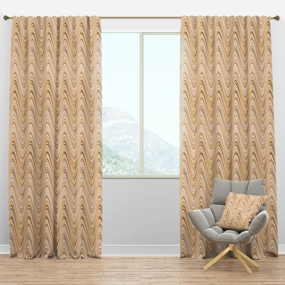 Designart 'Abstract Beige Luxury Waves' Mid-Century Modern Blackout Curtain Panel