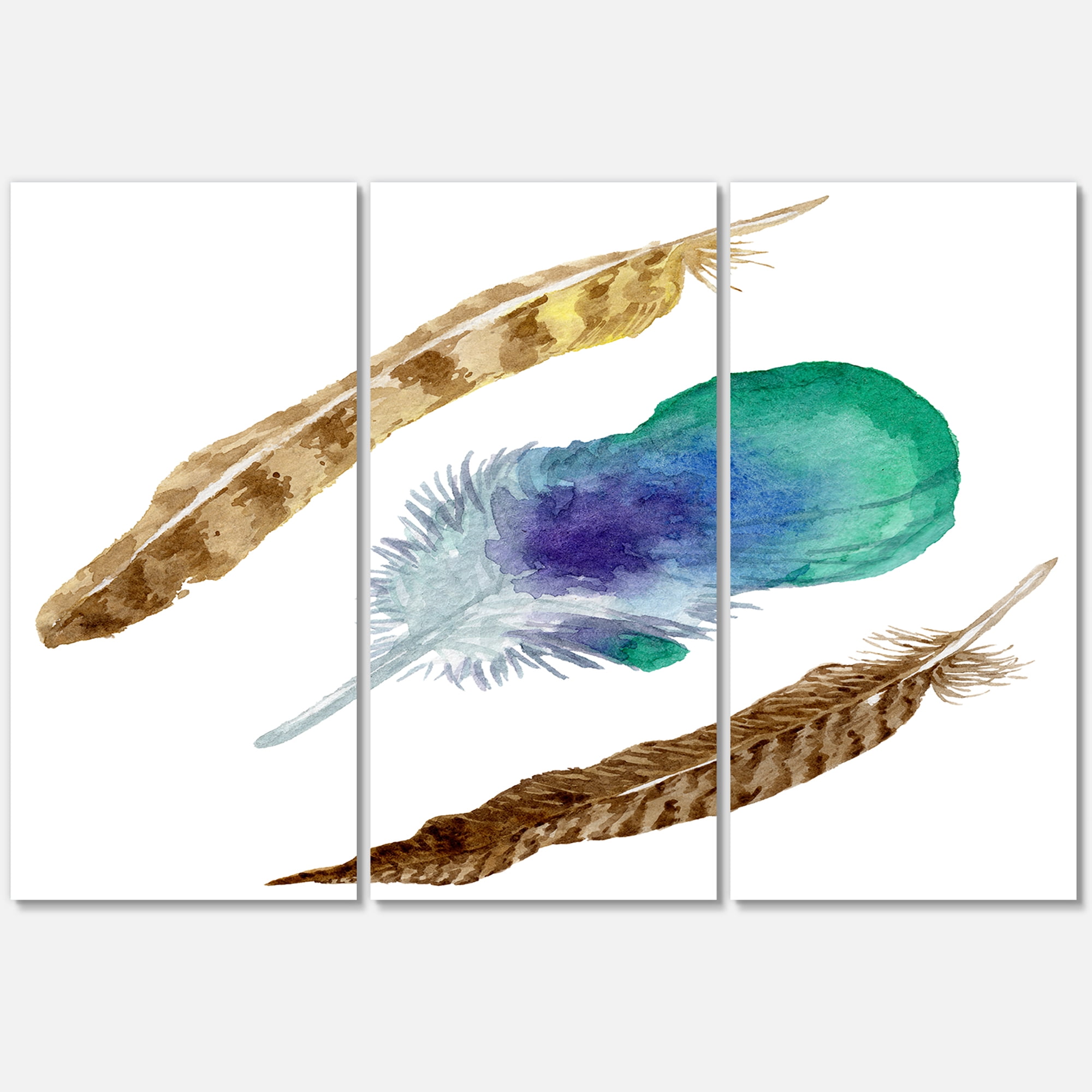Designart ' Abstract Bird Feather From Wing Isolated ' Bohemian & Eclectic Canvas Wall Art Print