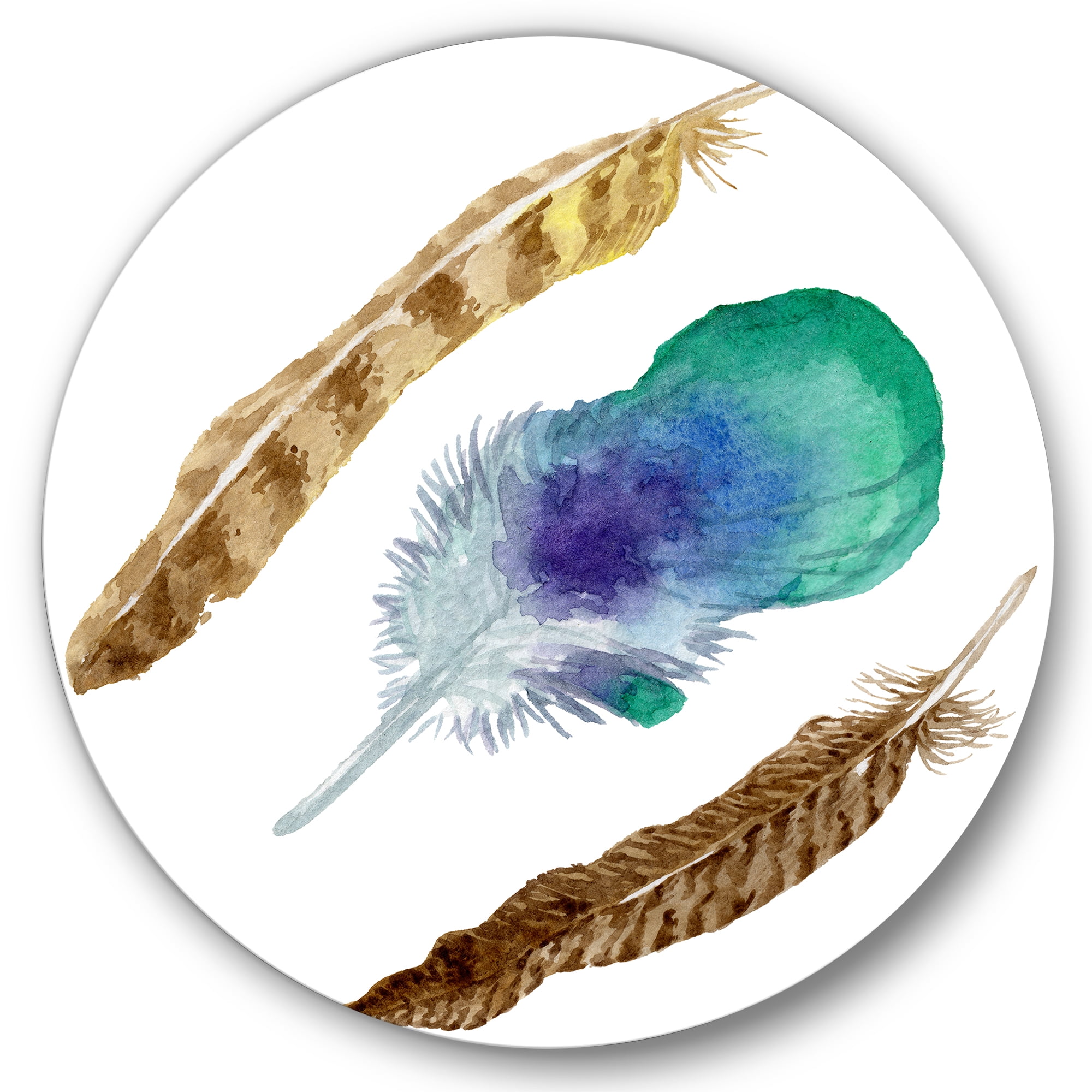 Designart 'Abstract Bird Feather From Wing Isolated' Bohemian & Eclectic Circle Metal Wall Art 36x36 - Disc of 36