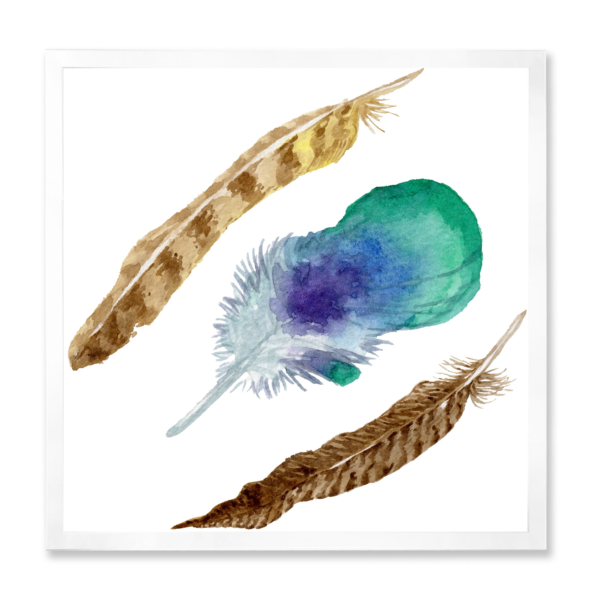 Designart 'Abstract Bird Feather From Wing Isolated' Bohemian & Eclectic Framed Art Print