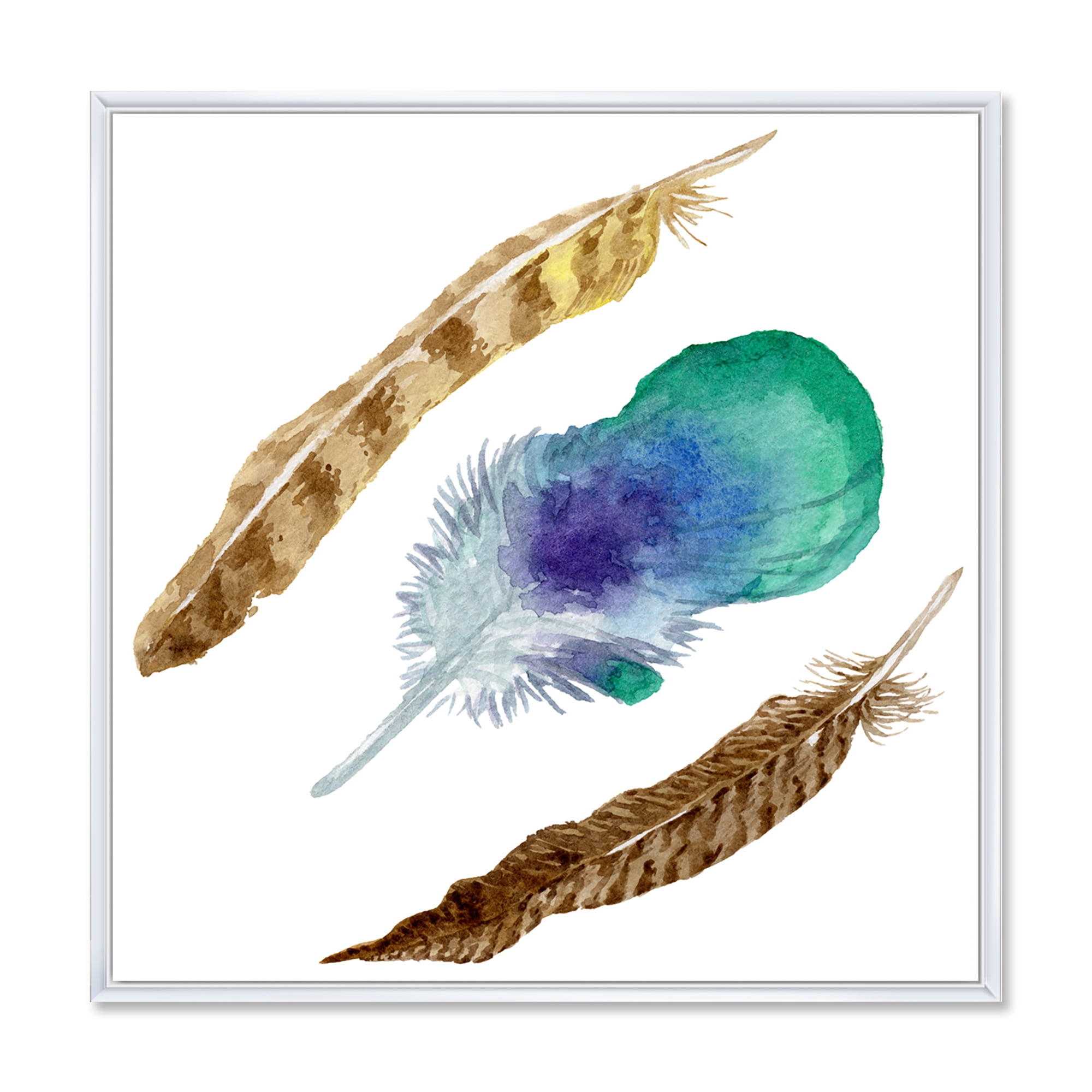Designart 'Abstract Bird Feather From Wing Isolated' Bohemian & Eclectic Framed Canvas Wall Art Print